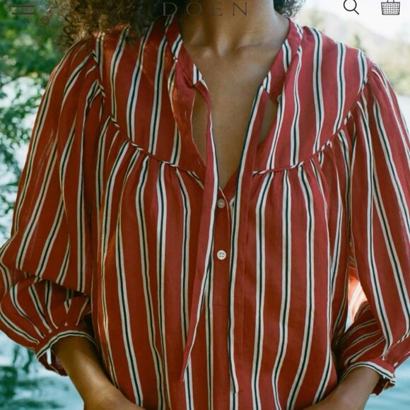Doen Tops - NWT Doen Womens Imani Red Monaco Striped Ramie Blouse Top Size L